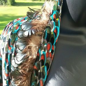 NWT LULU GUINNESS Unique Feather Trimmed Shrug